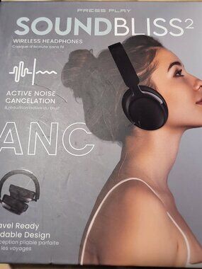 NEW Press Play SoundBliss² Wireless Over-Ear Headphones Noise Cancelling Black